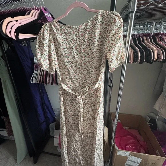 Reformation Kelby Floral Summer Dress Pink Cream Short Sleeve size small - Picture 8 of 12